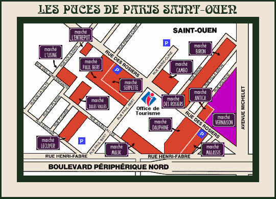 Map of the flea market of Paris Saint-Ouen